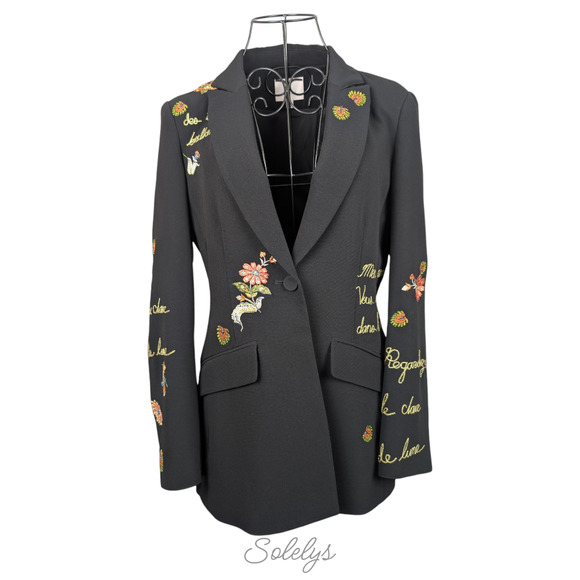Cinq à Sept Rare Estelle Love Letter Embroidered Floral Crepe Blazer Size 6 - Picture 3 of 13